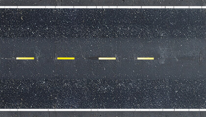 White arrows and lines on a black asphalt road show the direction of traffic