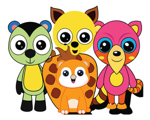Cute cartoon animals group portrait, perfect for children's products.