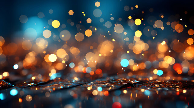 Colorful bokeh lights create a festive atmosphere in a dimly lit setting during a celebration event at night