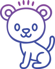 Cute cartoon tiger illustration in vibrant purple gradient.