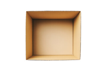 Top view of an empty cardboard box isolated on transparent background