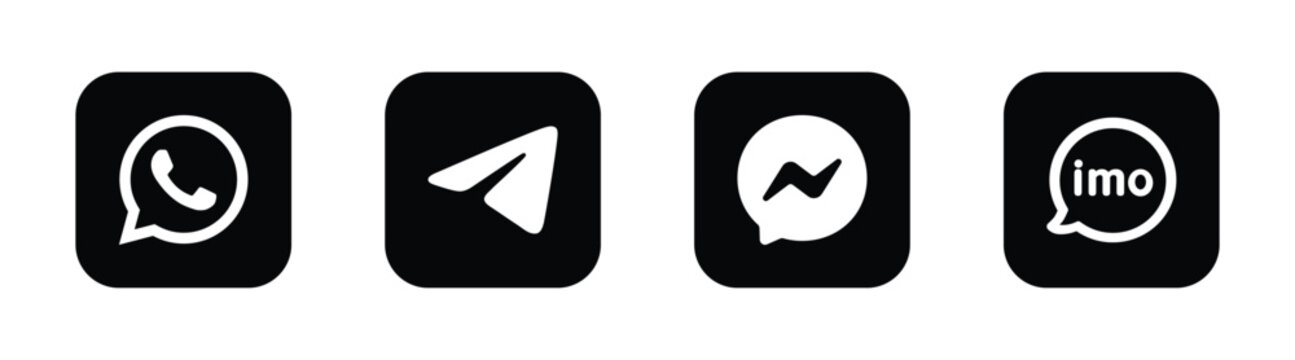 whatsapp telegram messenger imo social media logo icon set black white square vector