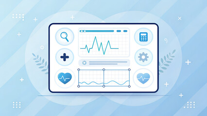 Illustration of a medical interface with graphs and icons on a blue background design layout