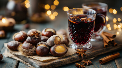 Mulled Wine And Roasted Chestnuts Still Life