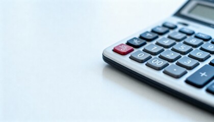 Calculator Close Up on White Background with Copy Space for Financial Planning or Accounting