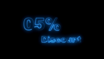 Blue neon 5 percent discount text on a black background sale offer