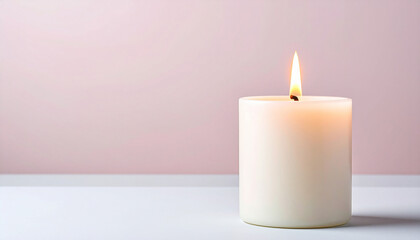 A glowing candle illuminates the darkness with its dancing flame, a romantic and peaceful decoration for any holiday celebration
