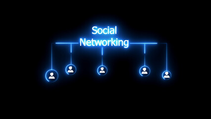 Blue Neon Social Networking Diagram with People Icons connection