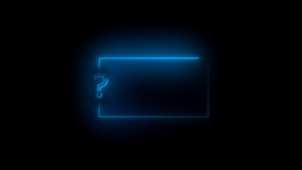 Blue Neon Question Mark and Rectangle Frame on Black Background graphic design
