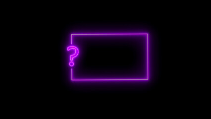 Purple Neon Question Mark and Rectangle Frame on Black Background graphic design