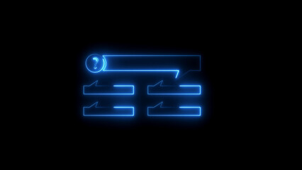 Blue Neon Question Mark and Speech Bubble Flowchart Element on Black Background light glowing