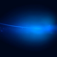 Photo of abstract glowing blue wave of particles and light streaks on a dark background, representing technology, data flow, and digital energy