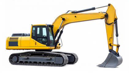 Yellow construction excavator isolated on a white background