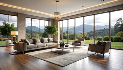 Modern living room with mountain view (2)