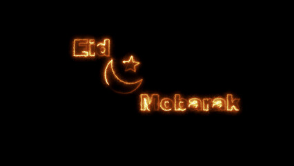 Fiery Orange Eid Mubarak Text and Crescent Moon Star Symbol on Black Background islam muslim