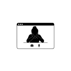 Silhouette of a person on a video call interface with microphone and camera icons isolated on white background isolated on transparent background