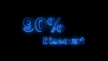 Ninety Percent Discount Neon Sign Glowing Blue on Black Background 90 percent sale