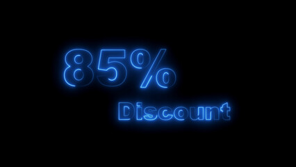 Eighty Five Percent Discount Neon Sign Glowing Blue on Black Background 85 percent sale