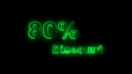 Eighty Percent Discount Neon Sign Glowing Green on Black Background 80 percent sale