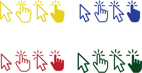 Computer mouse click cursor arrow icons set. Clicking cursor. Hand cursors icons click set. Pointer click icon. Loading icon
