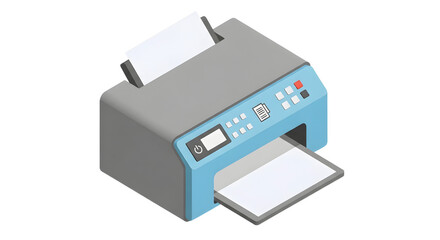 Obraz premium Modern Office Printer with Paper Output in Bright Colors and Minimalist Design