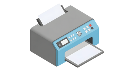 Modern Office Printer with Paper Output in Bright Colors and Minimalist Design