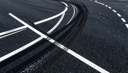 Empty highway traffic lines on a city street