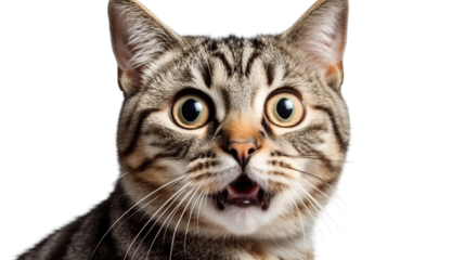 Close-up of a surprised tabby cat