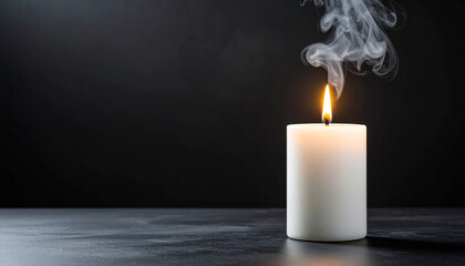 A lone candle flame glows, a beacon of hope and warmth in the deep darkness