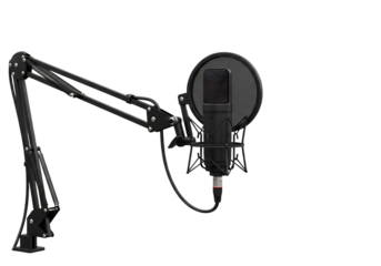 Illustration of professional microphone with pop filter isolated on transparent background