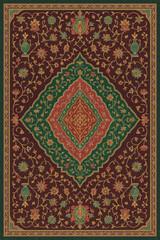 Moroccan Folk art inspired Carpet with modern Pattern in high definition isolated on white canvas with trending colors
