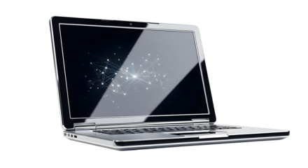 Modern Silver Laptop with Digital Network Display on Screen for Technology and Business Use