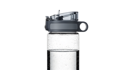 Modern Transparent Water Bottle with Flip Top Lid on White Background