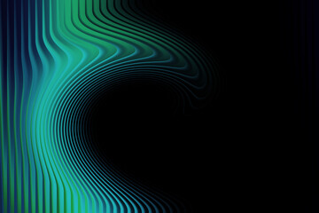 Abstract green and blue flowing lines texture with dark space