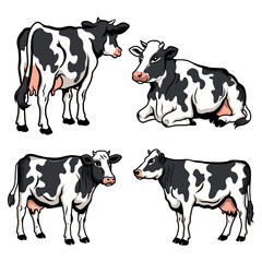 Colorful Dairy Cow Vector Illustration Set
