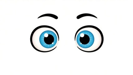 Close-up of cute cartoon big blue eyes with black eyebrows, isolated on white background - Powered by Adobe