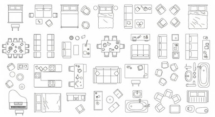 Top View Furniture Icons Collection Interior Design Elements for Architects Designers