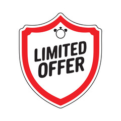 Limited offer shield badge vector design. Perfect for secure deal promotion, ecommerce marketing, shop discount, flash sale, store clearance event. Editable isolated sale sticker template for banners.