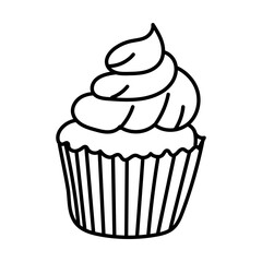 Black and white muffin outline vector illustration