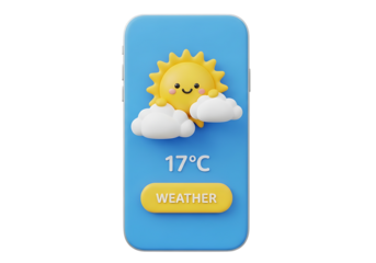Illustration of cute weather app icon on phone screen isolated on transparent background
