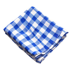 Blue and white gingham checkered fabric napkin isolated on transparent background