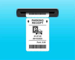 Parking ticket for car. Paper receipt in pay machine on exit. terminal before barrier, for payment of bill or tax. Icon of invoice for park zone. Vector.

