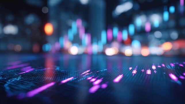 Abstract Financial Market Analysis with Candlestick Charts Displayed on a Digital Interface