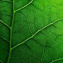 Obraz premium Detailed macro close-up of a vibrant green leaf, highlighting intricate vein patterns and organic texture