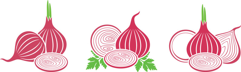 Red onion logo. Isolated red onion on white background. 
