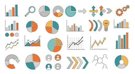 Diverse Collection Of Data Visualization Icons For Business Reporting And Infographics Presentations Illustrating Key Performance Indicators And Analytical Insights For Decision Making