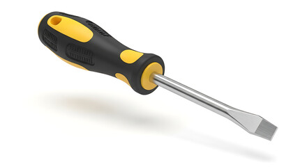 Yellow and black flathead screwdriver on a clean shot on white background