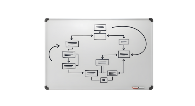 Whiteboard with Flowchart Diagram in Office or Classroom Setting