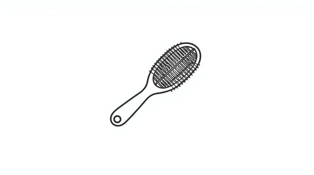 Simple black and white line art illustration of a hairbrush. Minimalist doodle icon for personal grooming, beauty, and self-care concepts