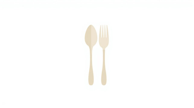 Simple beige spoon and fork isolated on a white background, dining tools and utensils